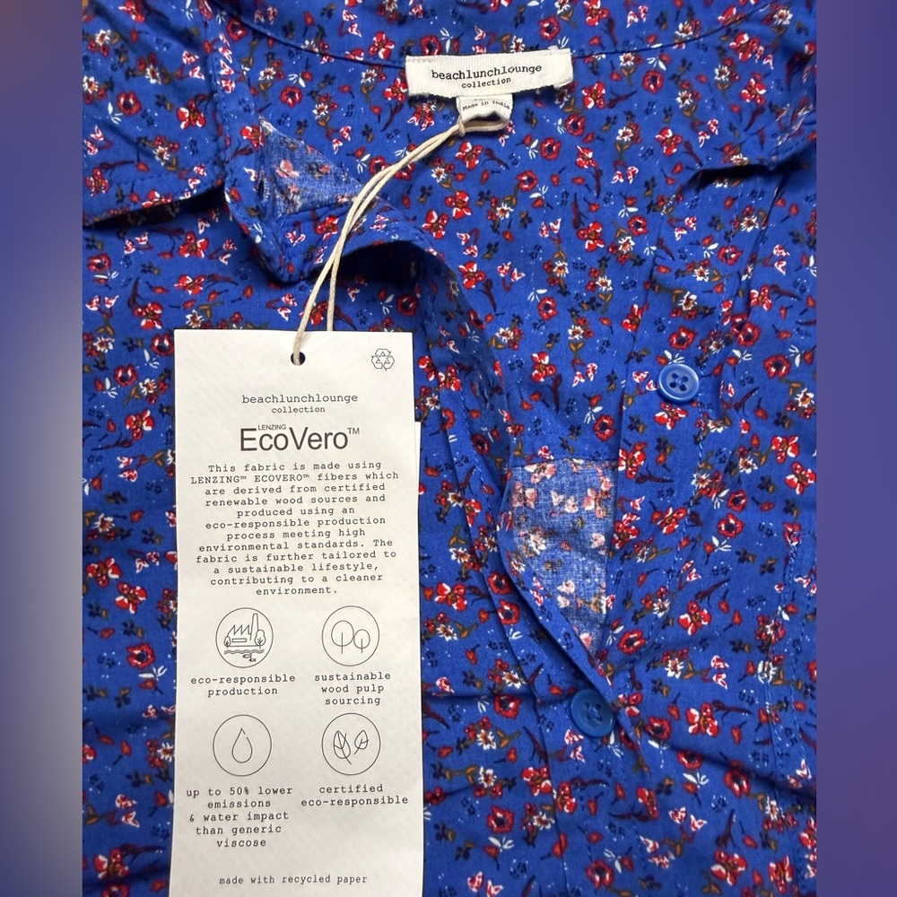 beachlunchlounge Blue Floral Button-Down Shirt, Size M, NWT - Picture 3 of 6
